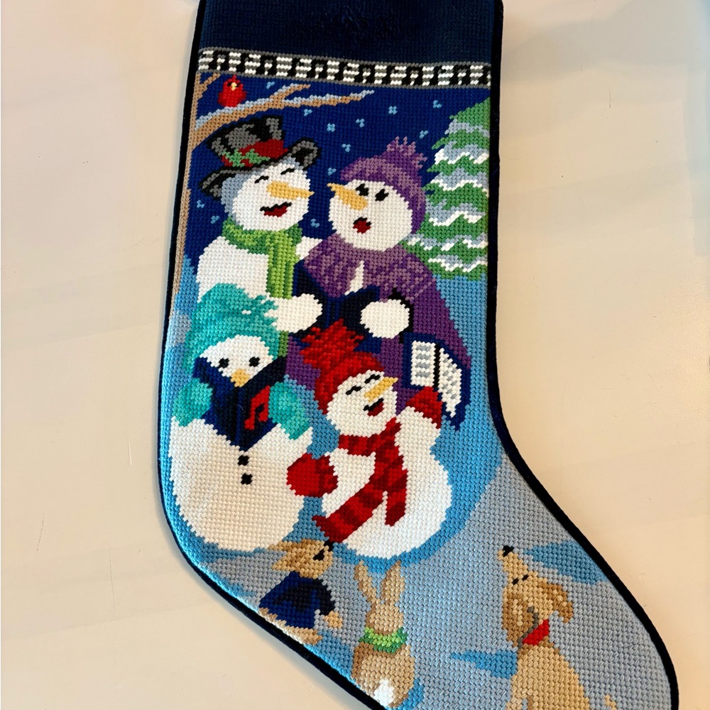 Lands' End Festive Snowman Stocking - Blue, Red, Green